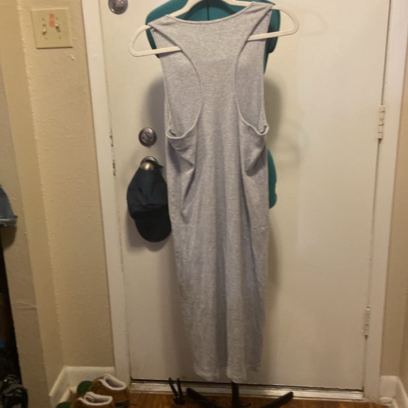 Grey T-Shirt Dress Lg w/Racer back pit to pit 18” length shoulder to hem 44” - Picture 4 of 5